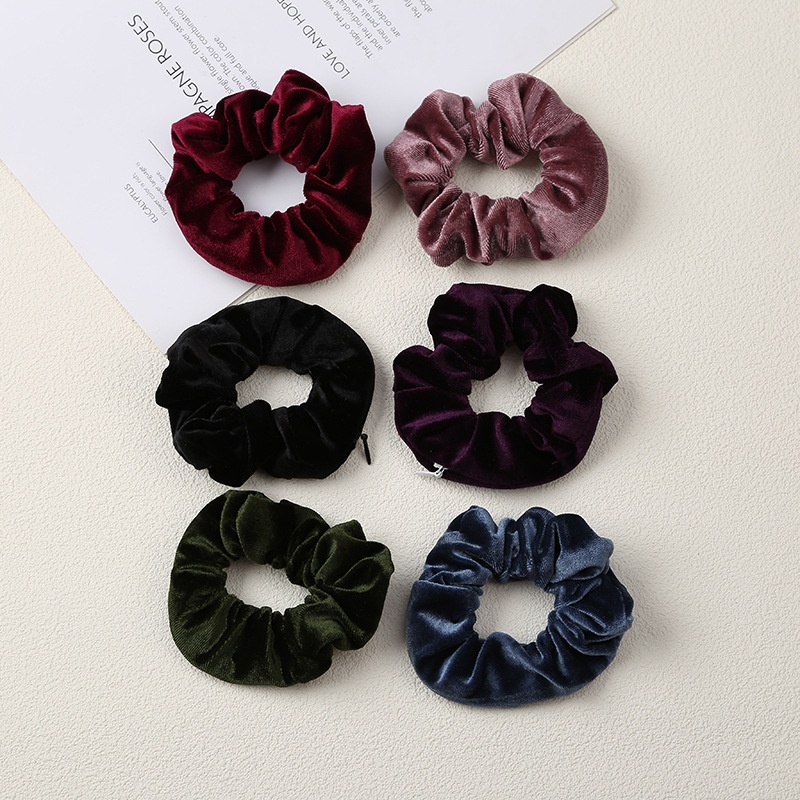 Women's Autumn Winter Velvet Zipper Scrunchie Hair Band Solid Color