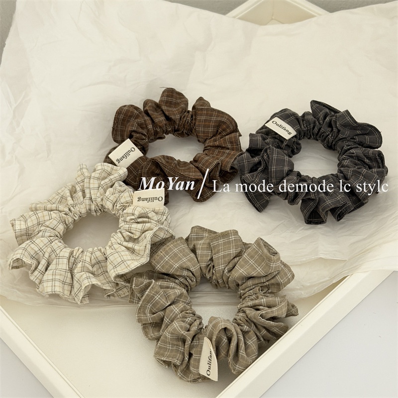 Women's All-Season Cloth Scrunchie Hair Tie Retro Checkered Plaid