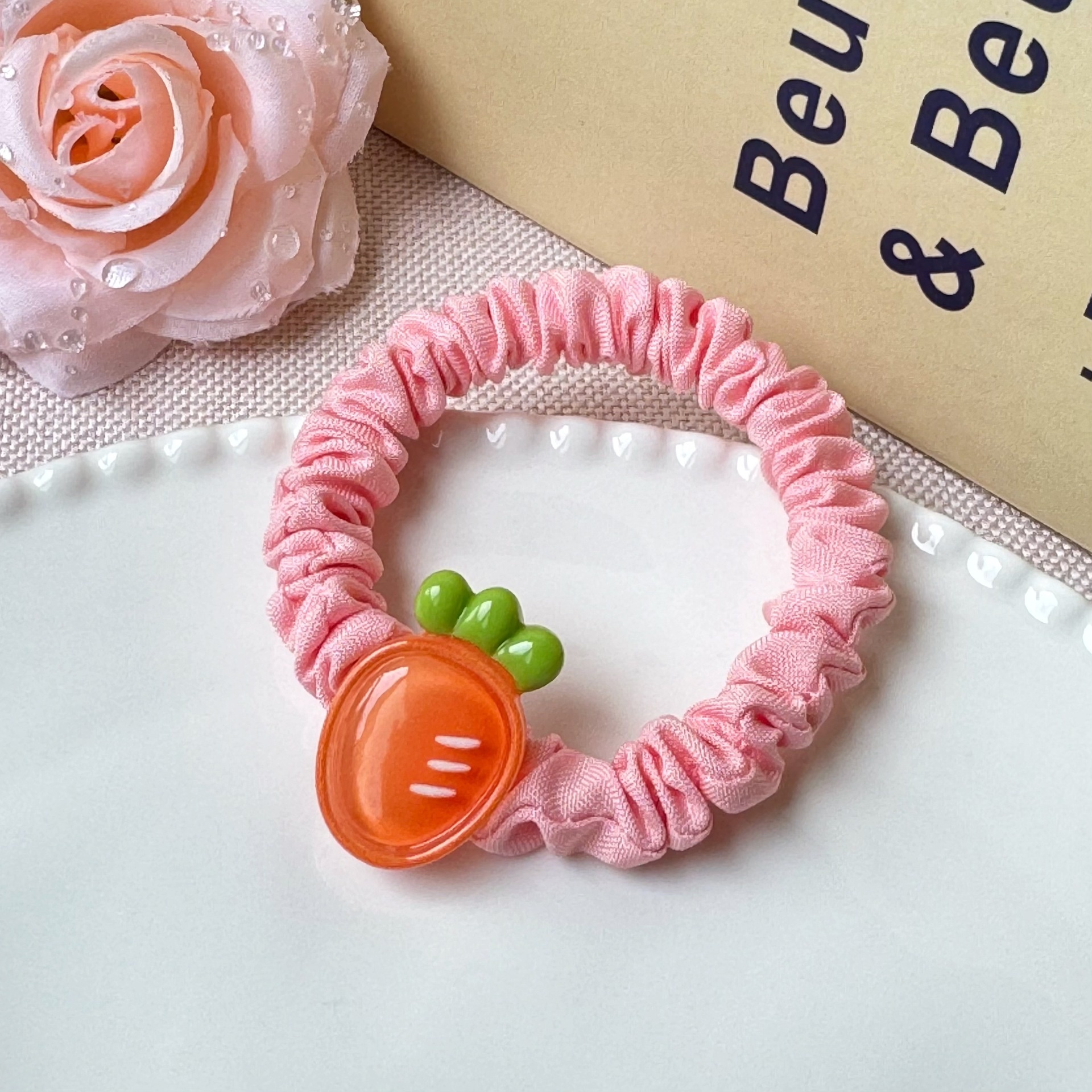 Girls High Elastic Resin Scrunchie Hair Tie Transparent Rose Red Fruit
