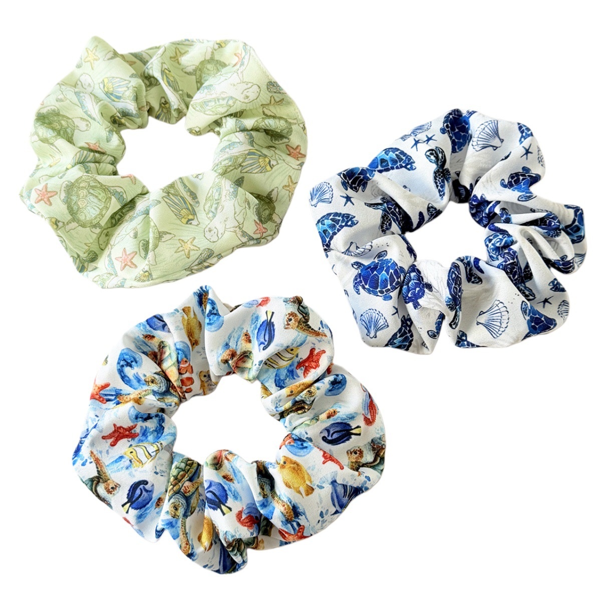 Women's Spring Cloth Hair Tie Blue Marine Cartoon Tortoise Pattern