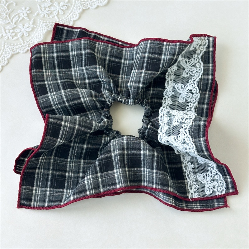 Women's Double Layer Polyester Low Ponytail Hair Tie Retro Fall Plaid