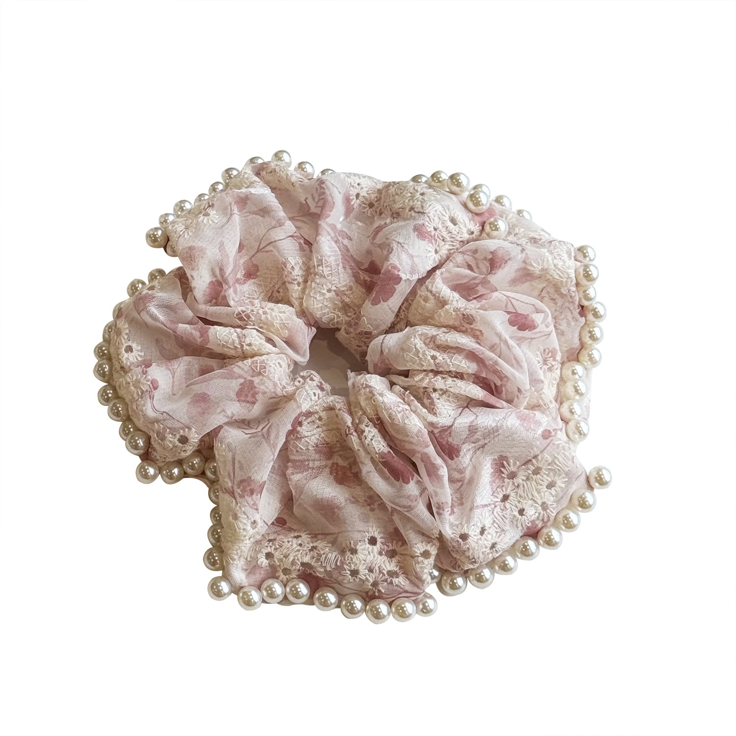 Women's Elegant Lace Pearl Floral Hair Ties Versatile Cloth Headwear for Bun Tail