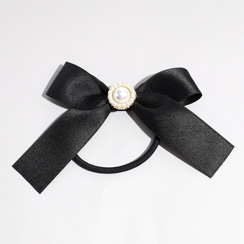 Women's Pearl Bow Cloth Hair Tie French Retro Houndstooth Plaid