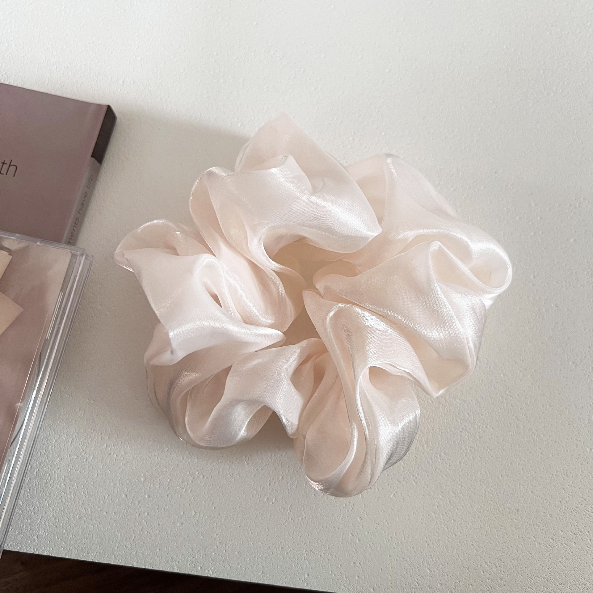 Women's Fairy Fluffy Gauze Pearl Bow Bun Hair Tie Solid Polka Dots