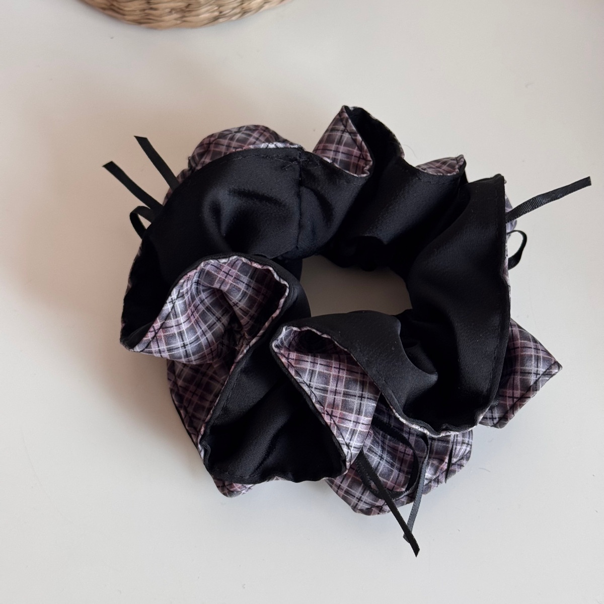 Women's Winter Cloth Bowknot Hair Tie Accessory Apricot Pink Plaid