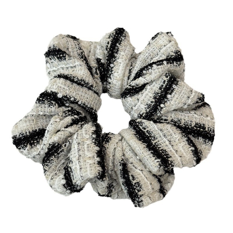 Women's Stylish Black & White Checkered Plaid Cloth Scrunchie Hair Tie