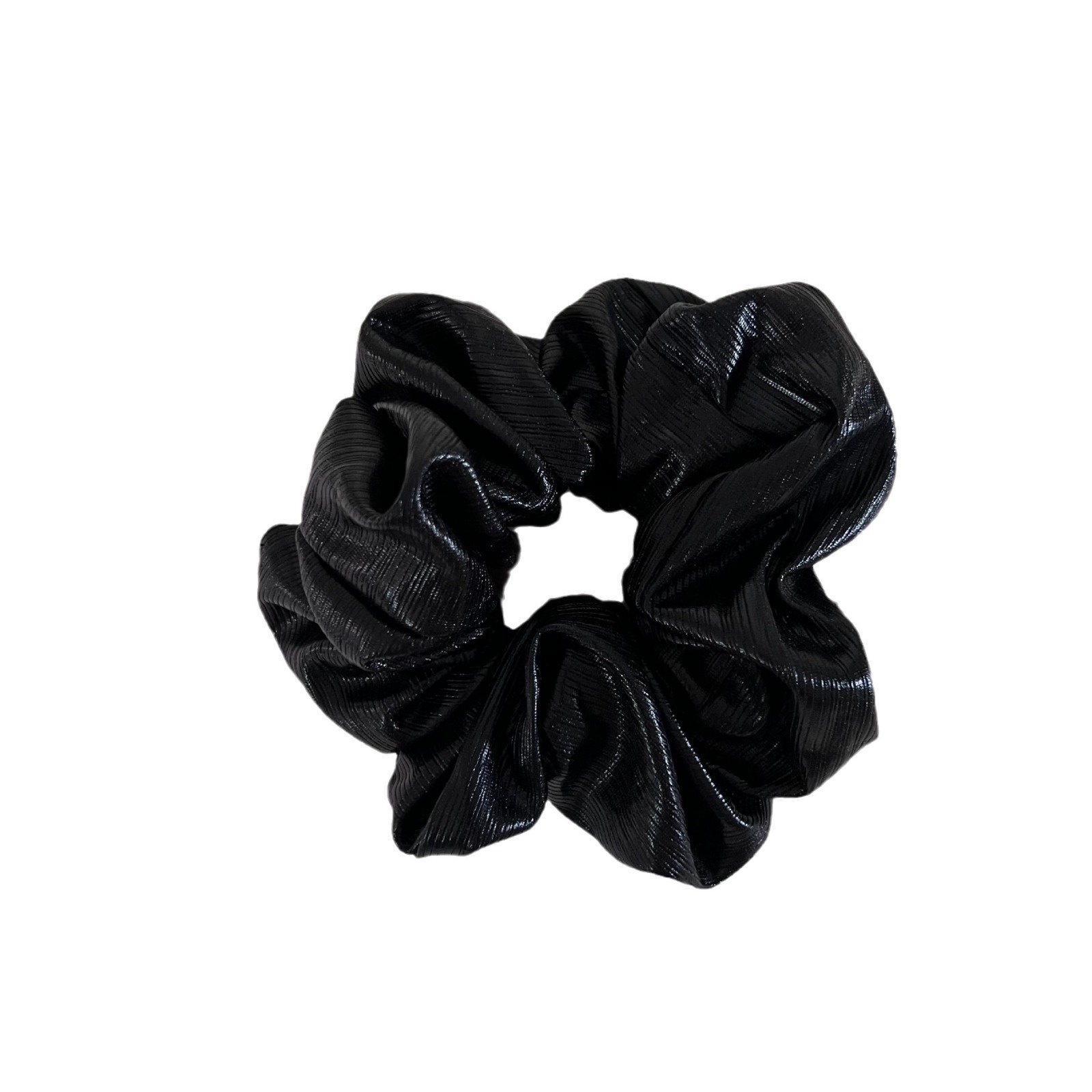 Women's Chic PU Leather Ponytail Hair Tie Solid Black Silver