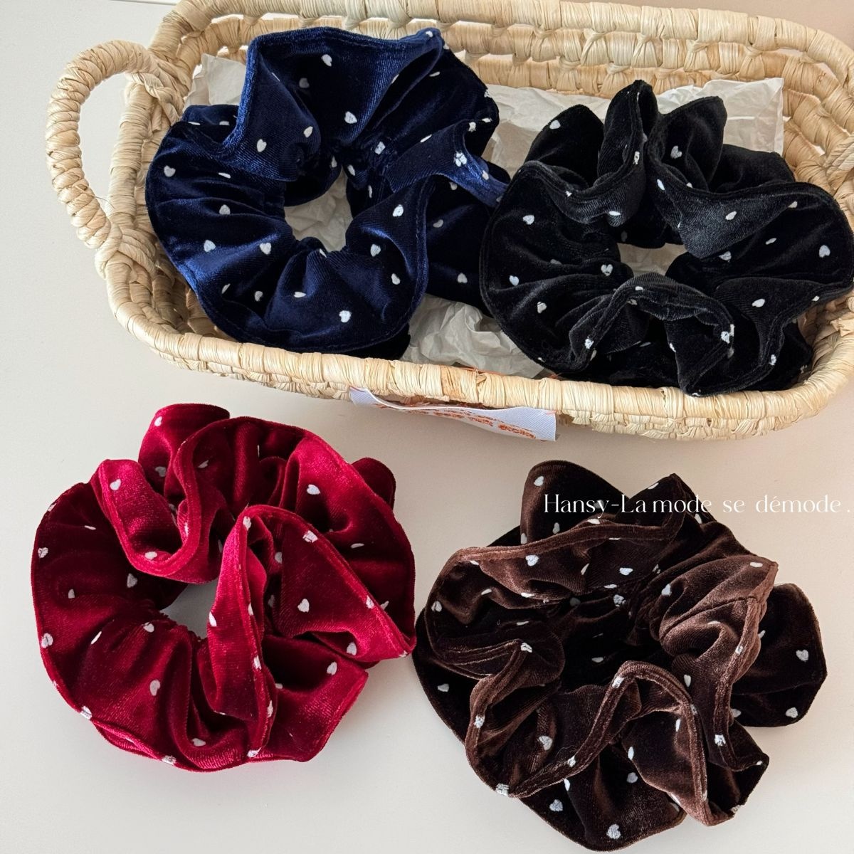 Women's Winter Large Velvet Elastic Hair Bands Polka Dot Heart Shaped