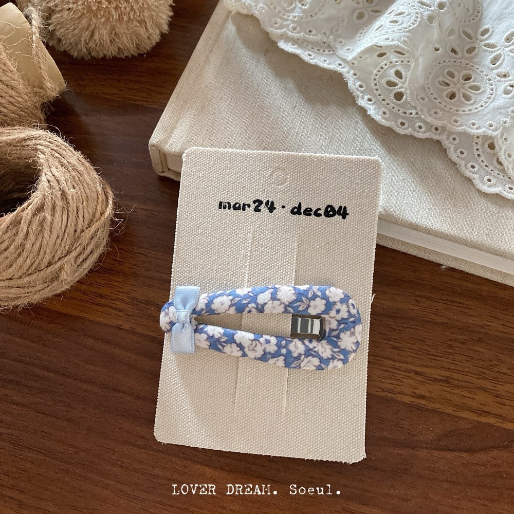 Women's Spring Cloth Bowknot Hair Tie in Navy Blue Ditsy Floral