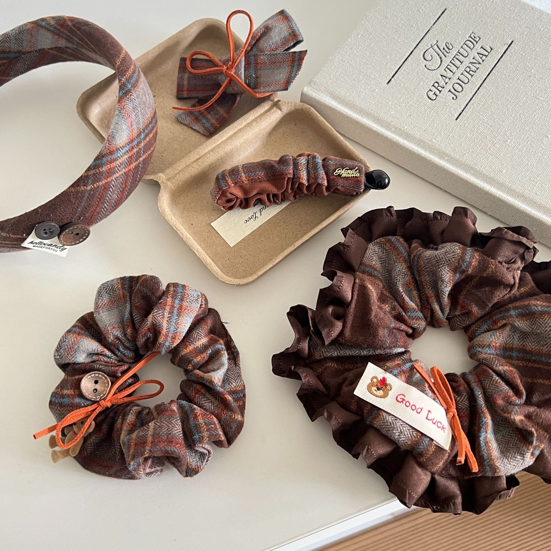 Girls Preppy College Style Cloth Hair Tie Scrunchie Coffee Plaid