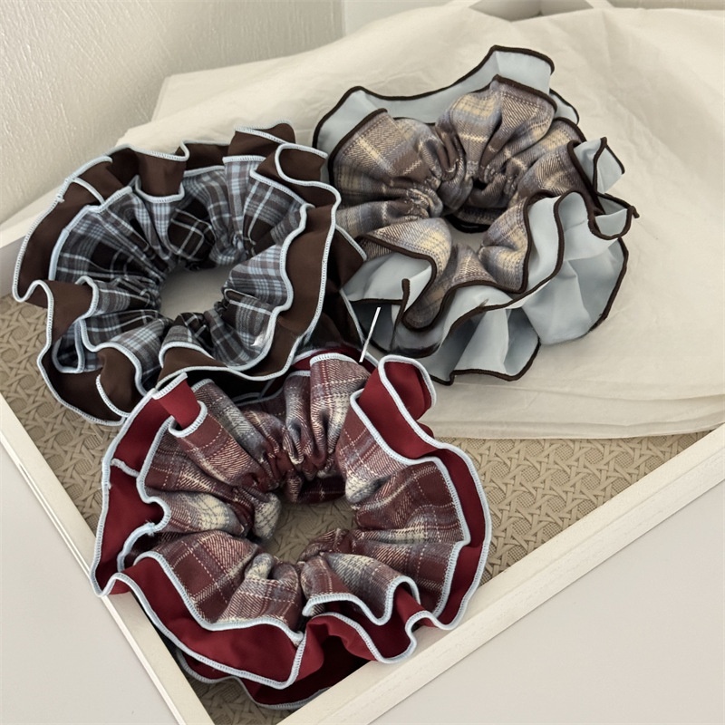 Women's Stylish Cloth Hair Scrunchies Color Block Checkered Plaid