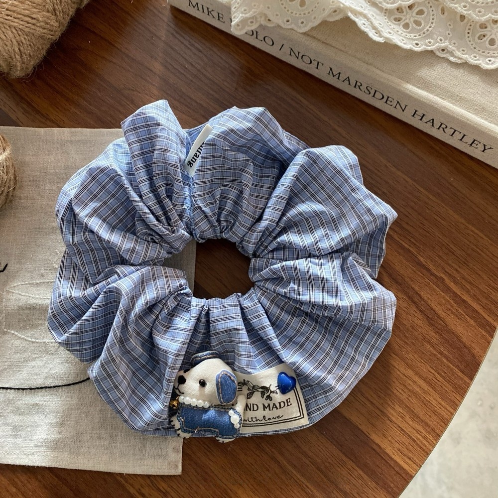 Women's Cute Summer Fabric Hair Tie Blue Cartoon House Pattern