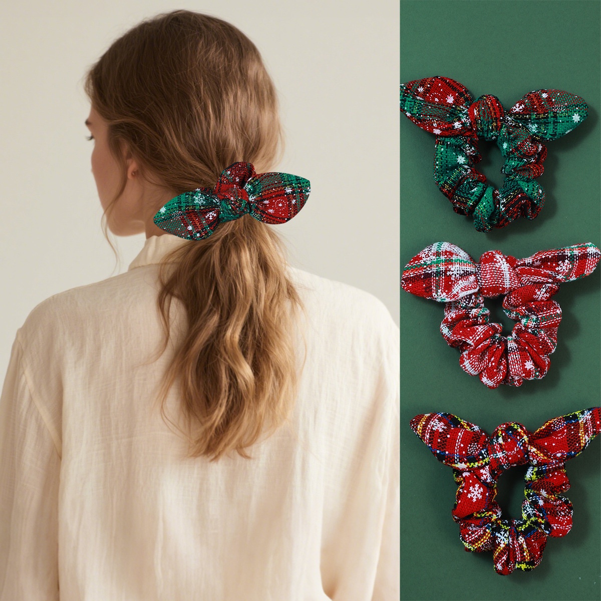 Women's Holiday Cotton Rabbit Ear Hair Ties Retro Floral Color Block