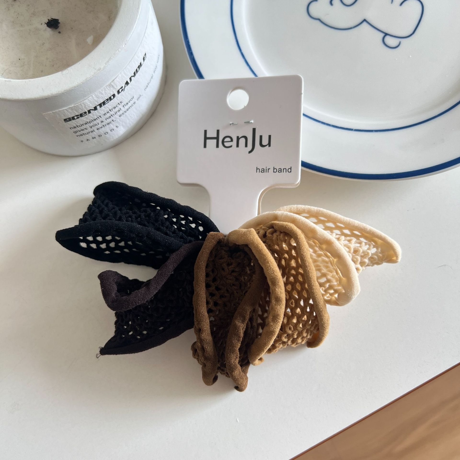 Women Damage-Free Cloth Wide Hair Ties Sweet Candy Color Geometric