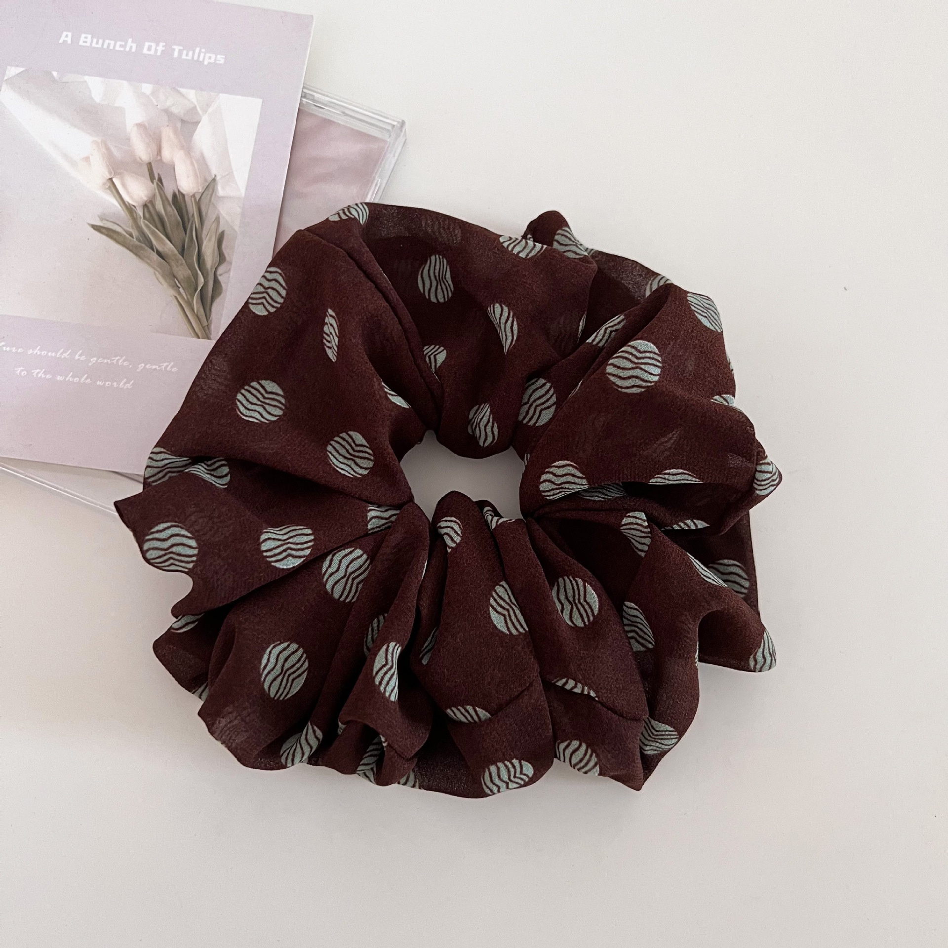 Women's Vintage Cloth Hair Tie For Ponytails Brown Polka Dot