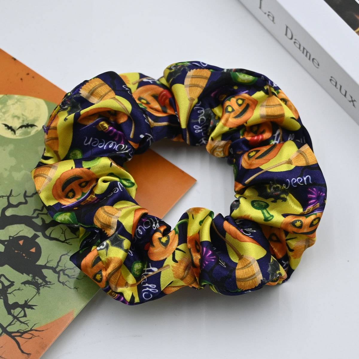 Women's Stylish Cloth Hair Scrunchies Festive Halloween Pumpkin Print