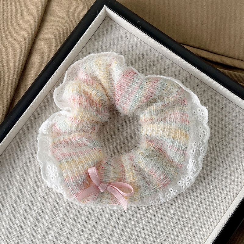 Women's Sweet Plush Rib-Knit Butterfly Knot Color Block Winter Hair Tie