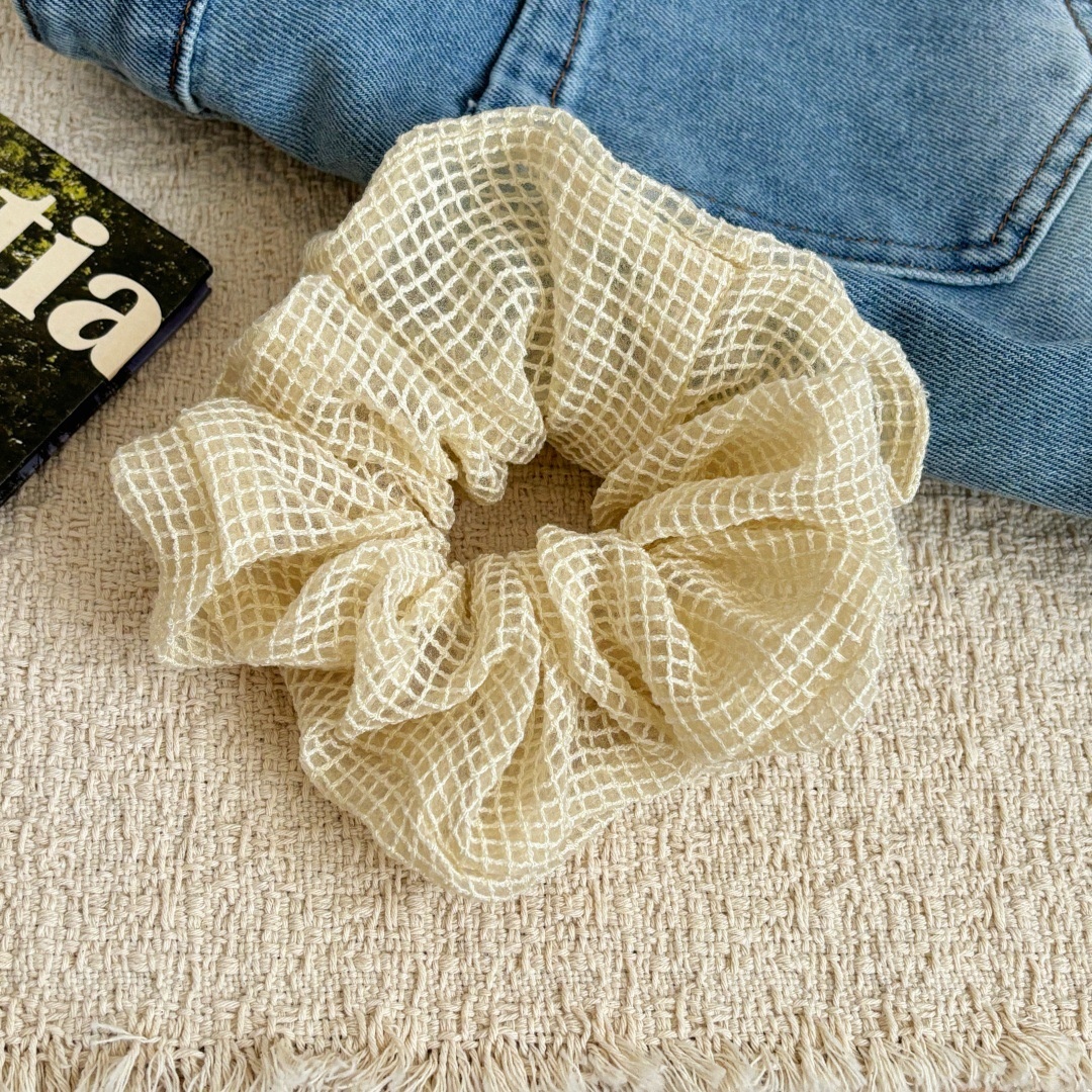 Women's Soft Cloth Retro Hair Tie For Daily Wear Sky Blue Plaid