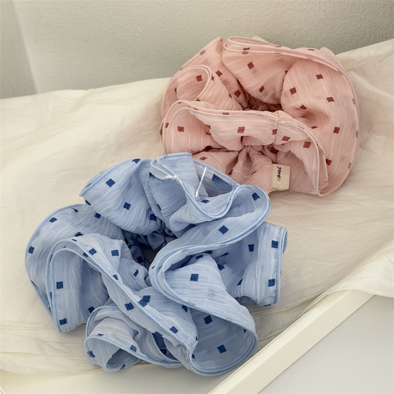 Women's Spring Cloth Telephone Cord Hair Tie in Beige Gingham