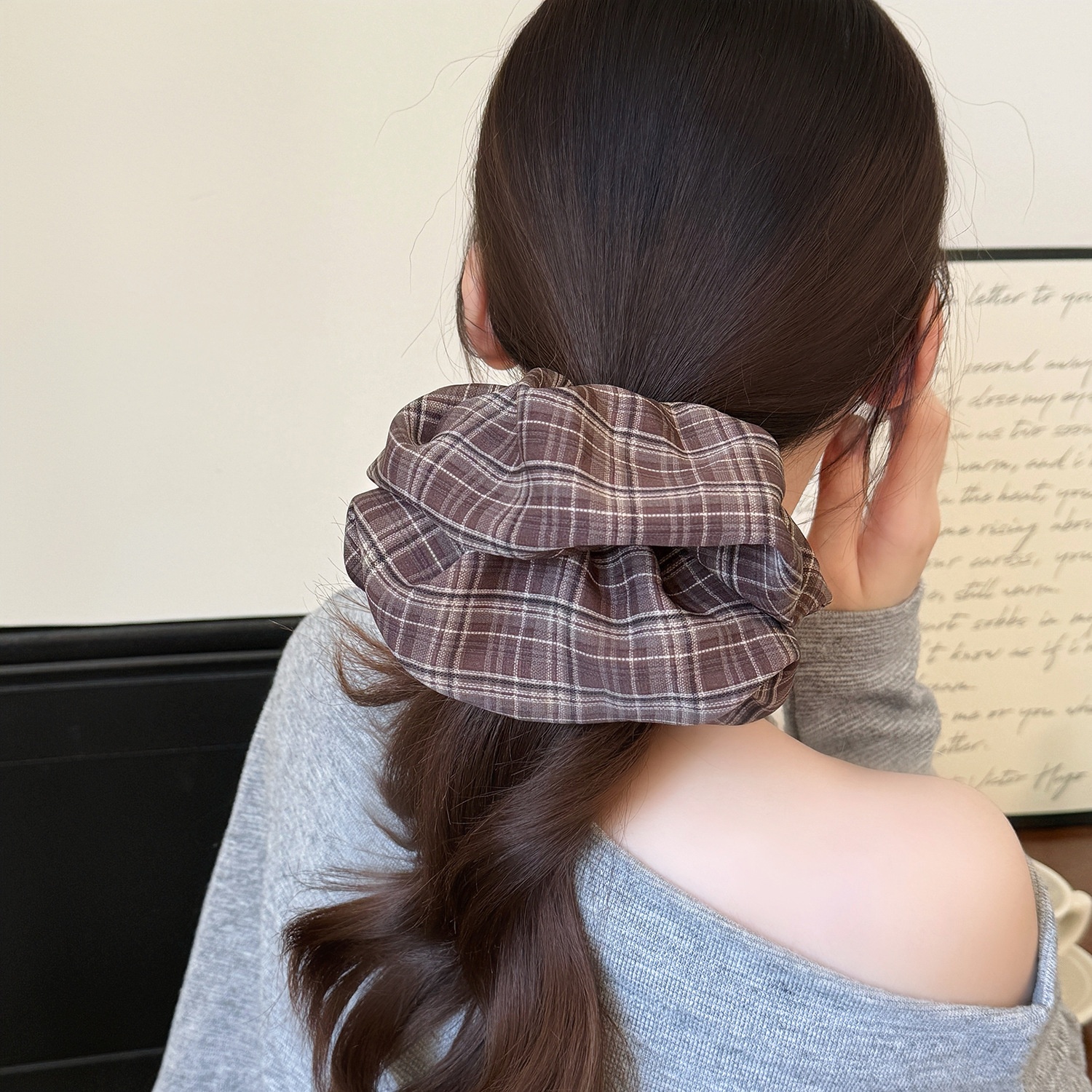 Women's School Style Fabric Ponytail Hair Scrunchies Retro Plaid