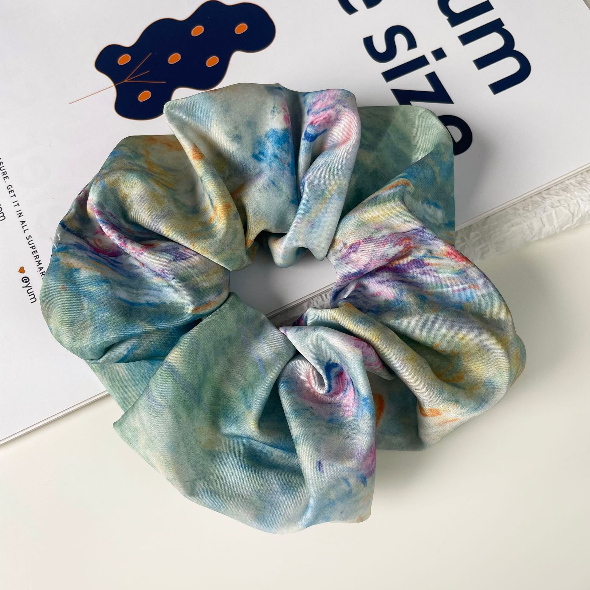 Women's Cloth Ponytail Hair Scrunchies French Vintage Monet Water Lilies