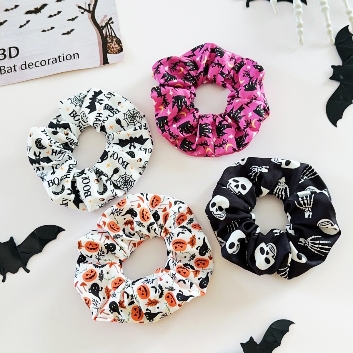 Women's Elastic Cloth Hair Ties Dark Halloween Pumpkin Skull Print