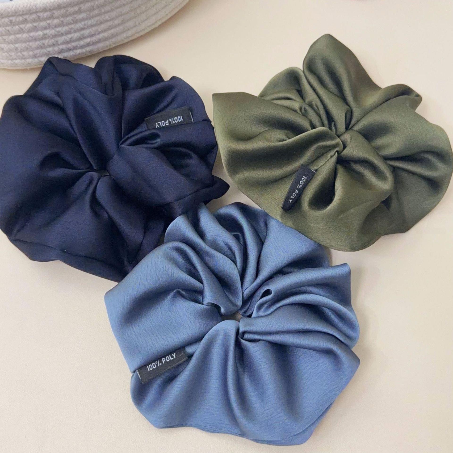 Women's Elegant Satin Hair Scrunchie For Daily Wear Solid Dark Blue