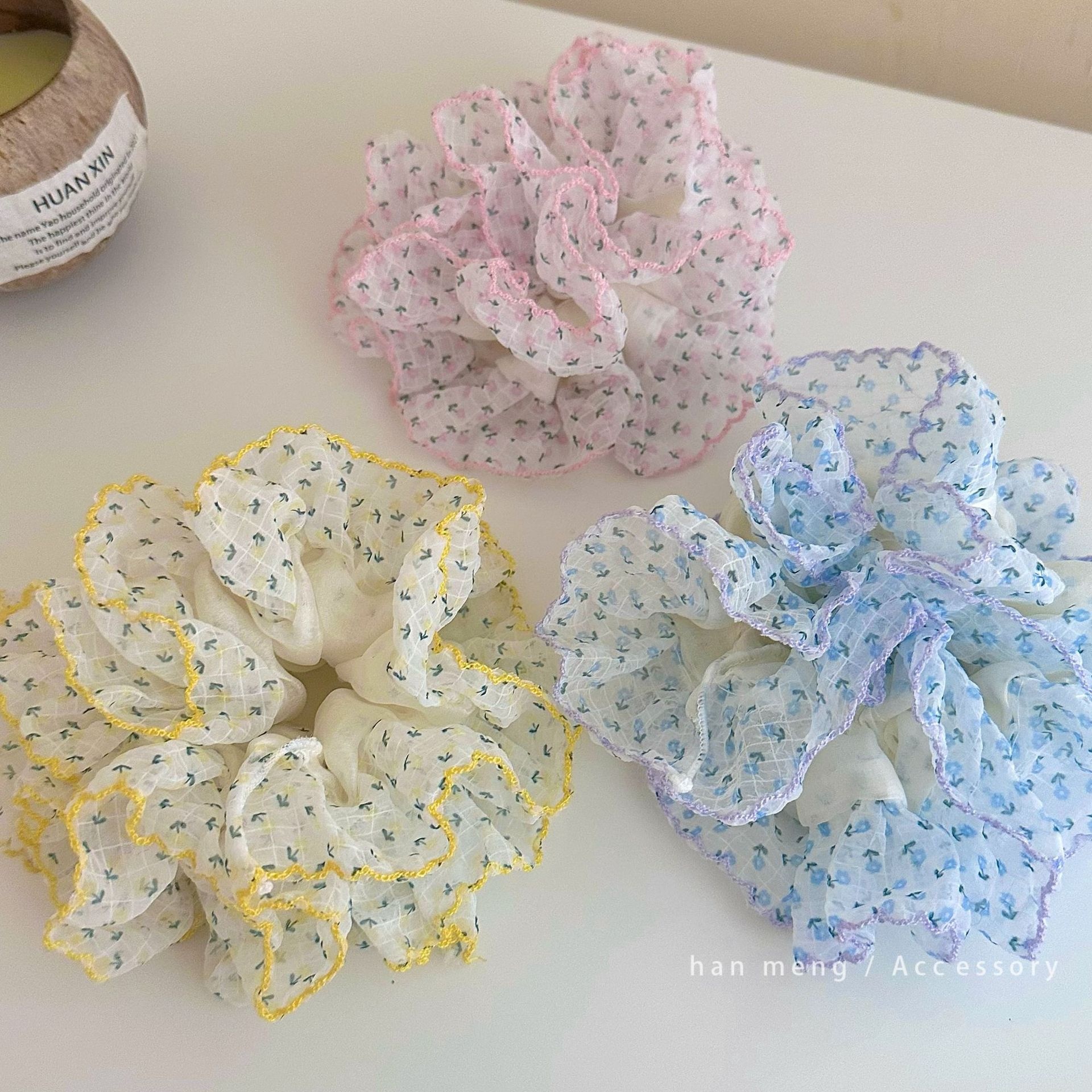 Women's Soft Lace Ponytail Hair Ties Sweet Ditsy Floral Color Collision
