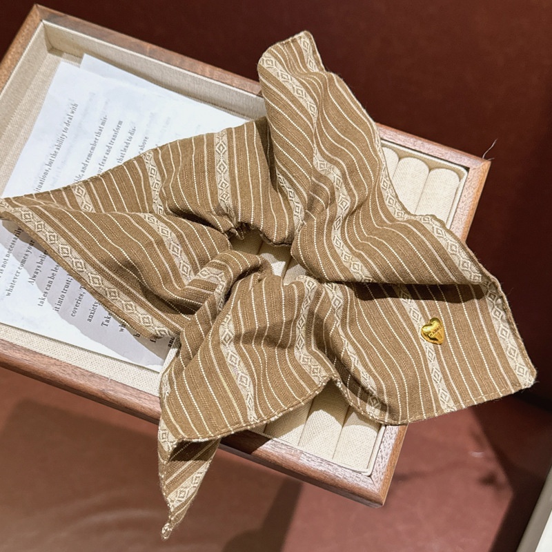 Women's Elegant Retro Striped Scarf Hair Tie Cloth Ponytail Holder