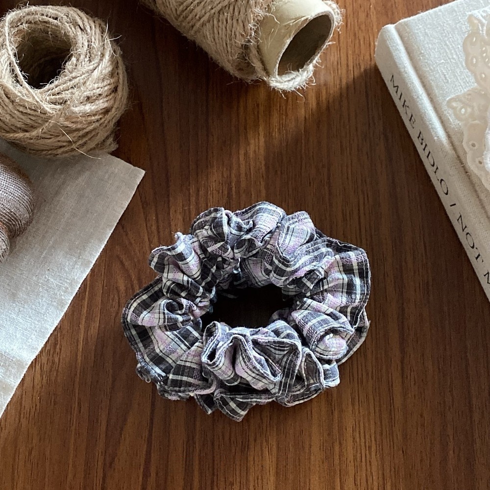 Women's Spring Summer Cloth Hair Rubber Band Scrunchie Blue Plaid