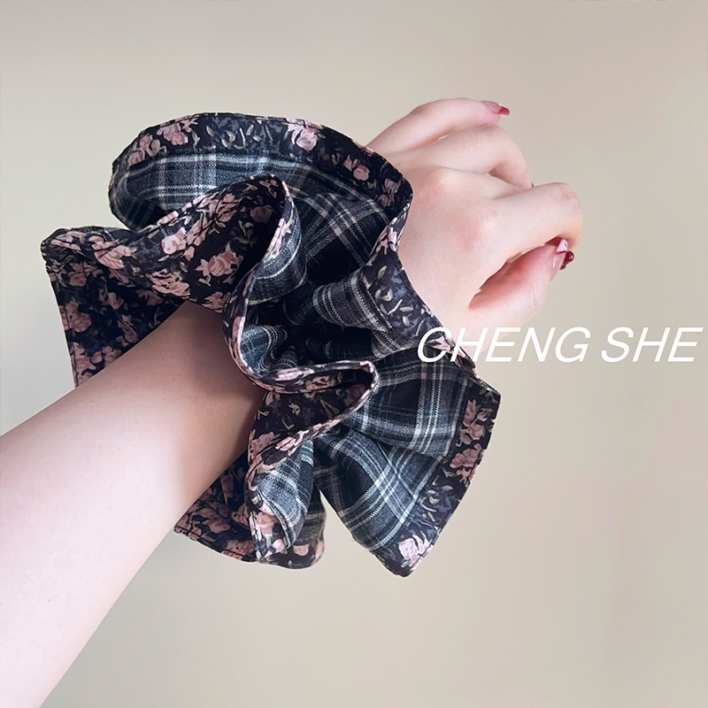 Women's Daily Large Fabric Elastic Hair Scrunchies Floral Plaid