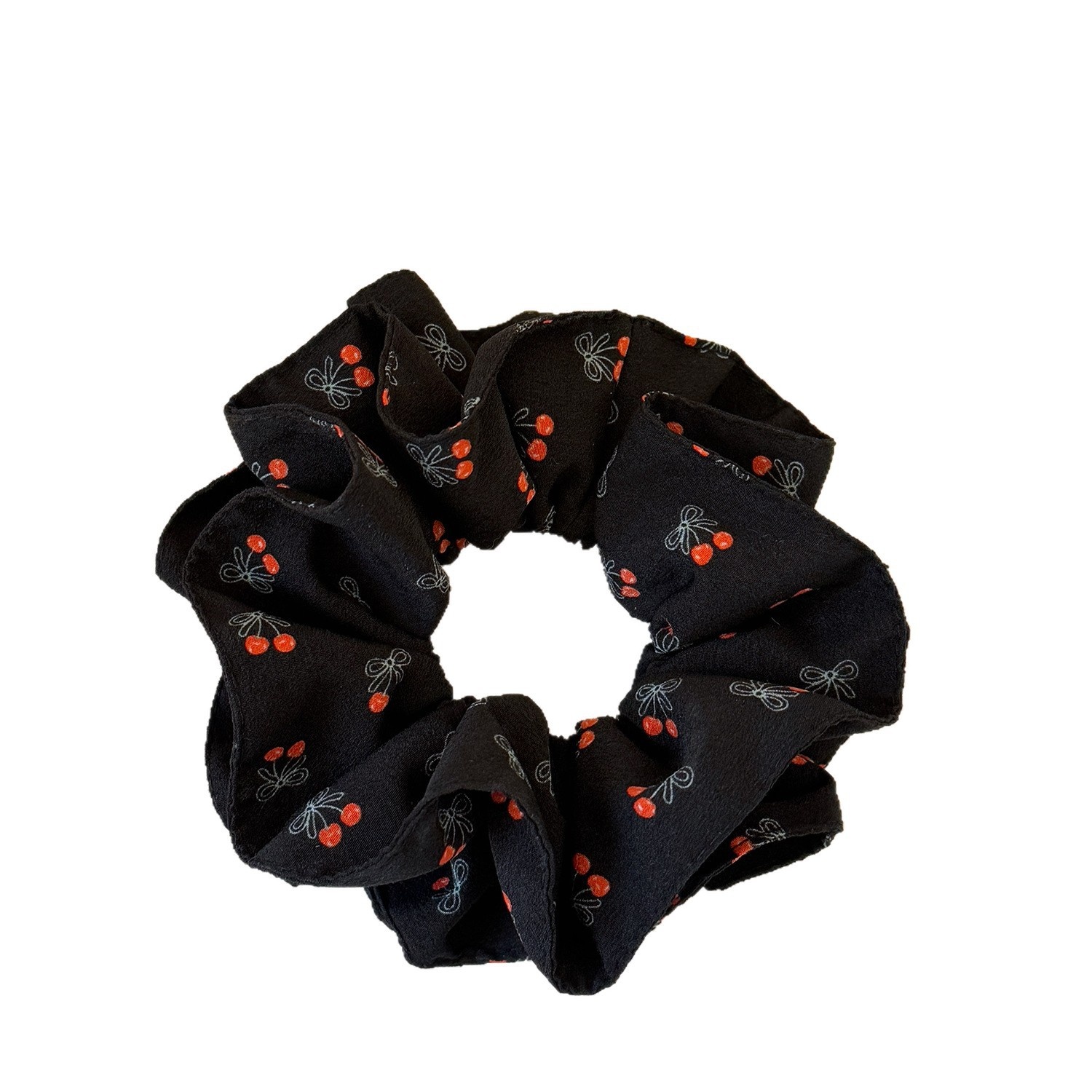 Women's Cherry Print Double Layer Elastic Hairband No Damage Cloth Tie