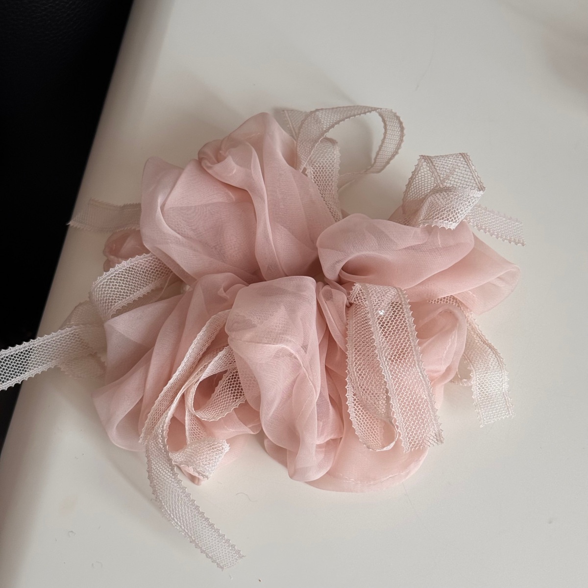 Women's Fairy Gauze Hair Tie For Spring Summer Beige Lace Bowknot