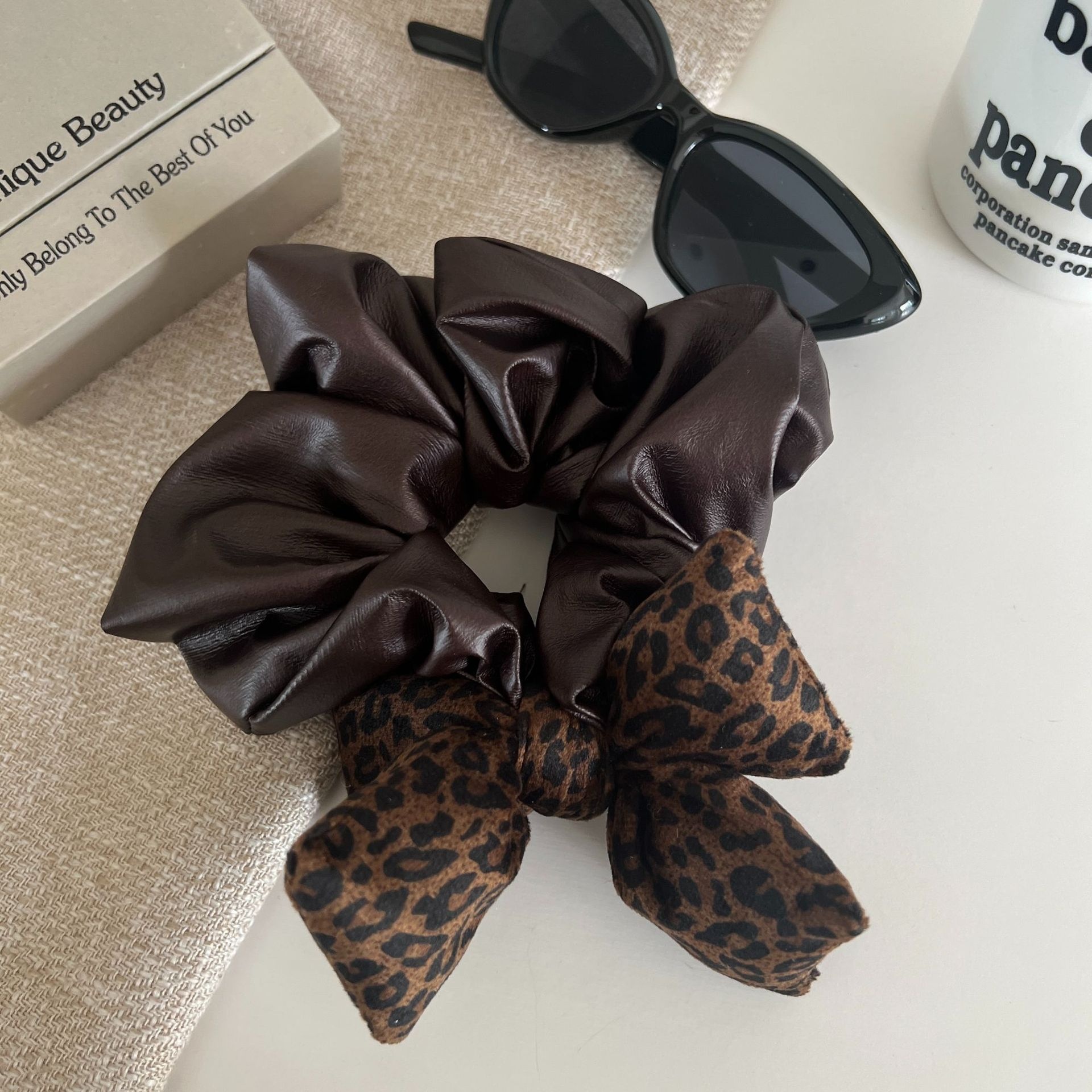 Women's Trendy Leopard Print Splicing Cloth Hair Tie Elastic Scrunchie