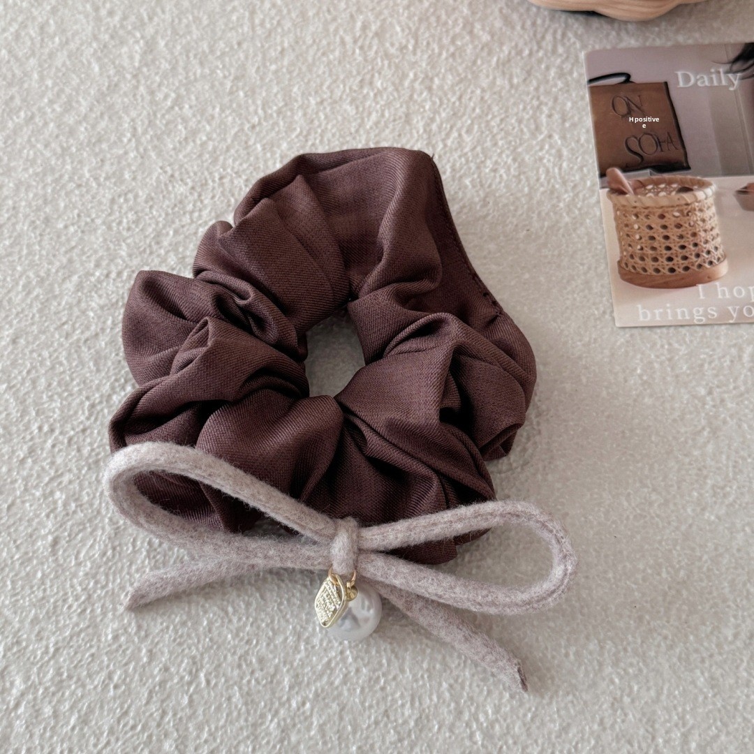 Women's Elegant Large Bow Hair Tie with Pearl Pendant Fabric Butterfly Knot