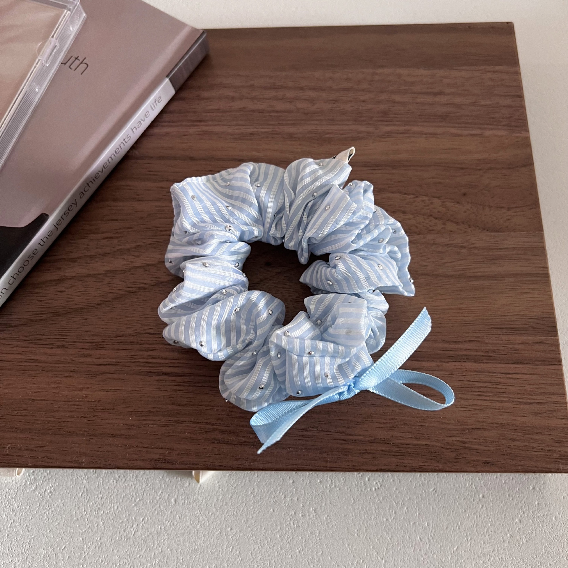 Women's Summer Sparkling Rhinestone Cloth Hair Tie Striped Bowknot