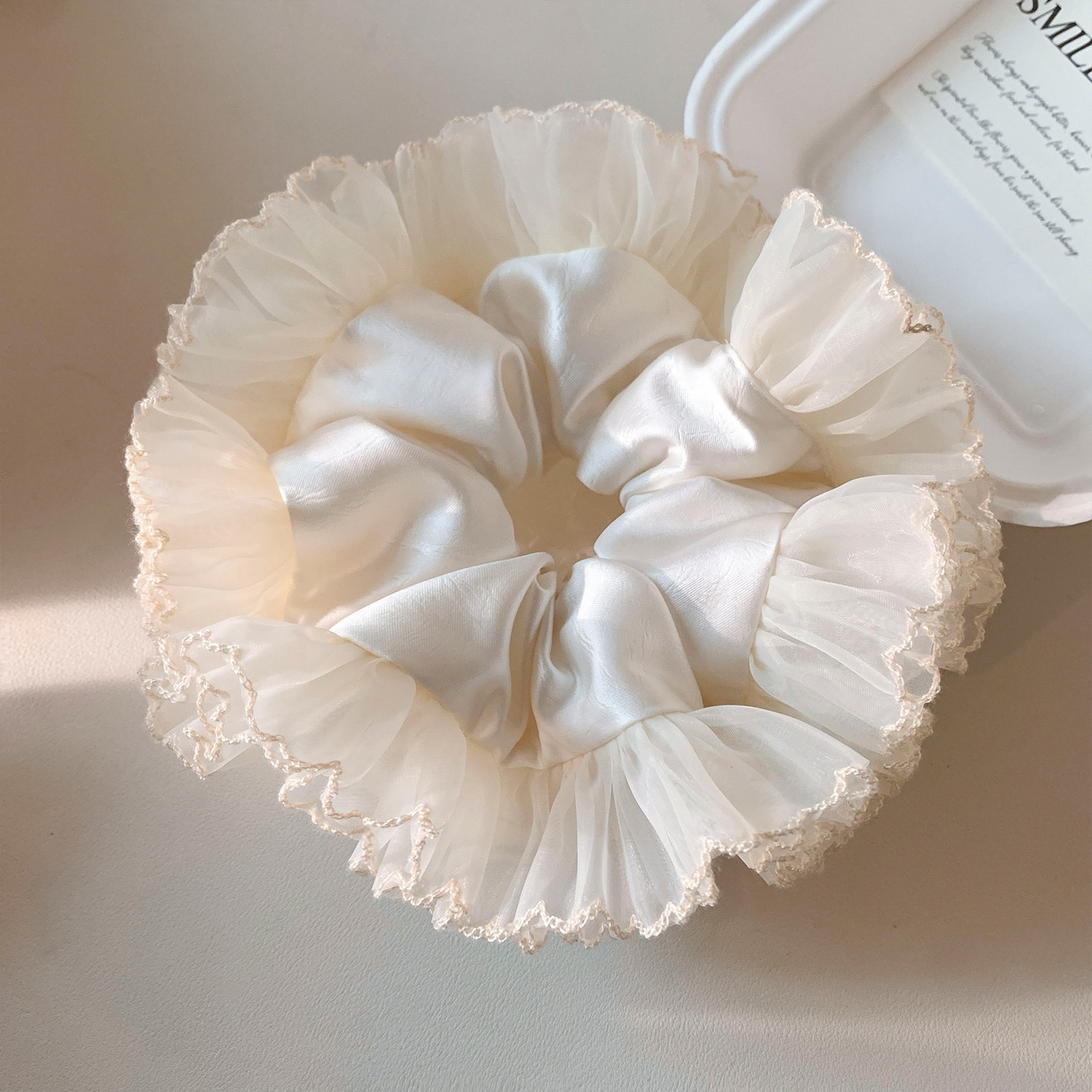 Women's Elegant Winter Satin Gauze Hair Tie Irregular White
