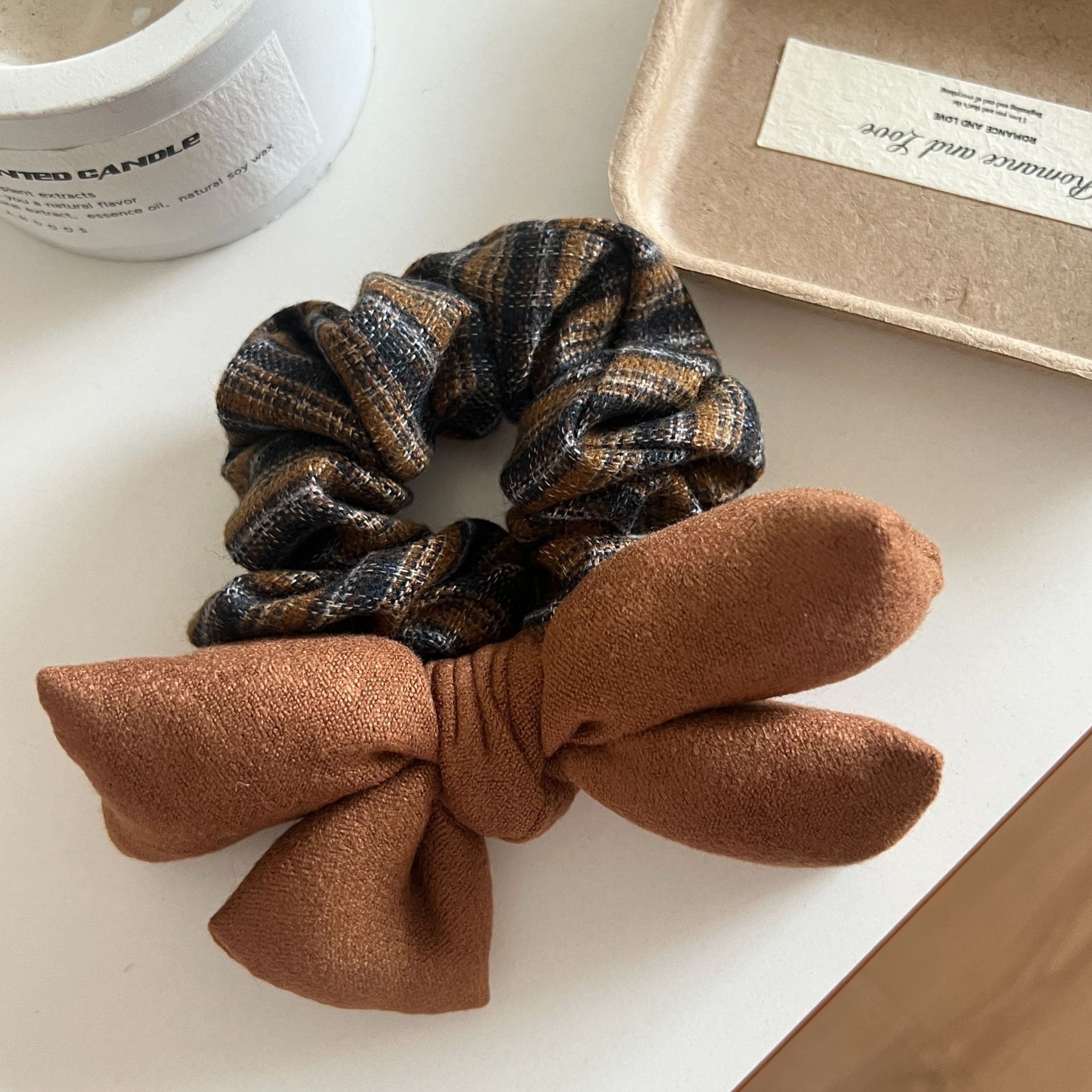 Women's Autumn Winter Cotton Large Bow Ponytail Hair Ties Plaid