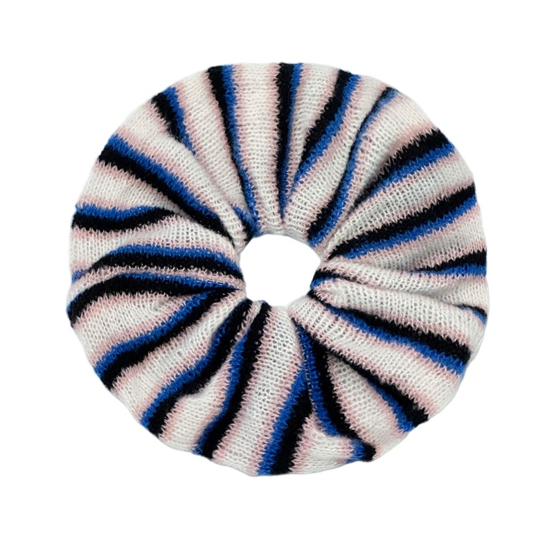 Women's Autumn Winter Knitted Hair Scrunchies Color Block Striped