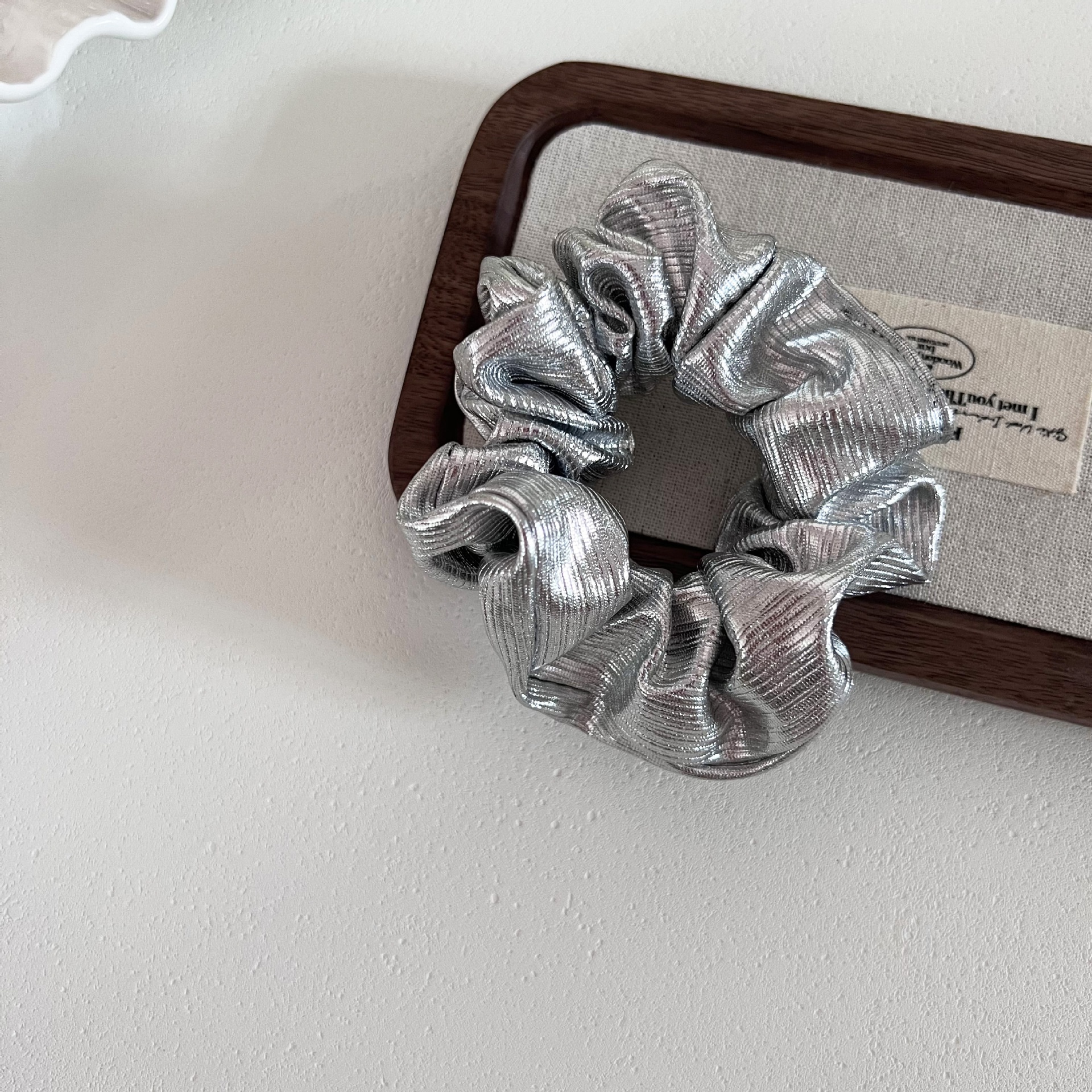 Women's Chic PU Leather Ponytail Hair Tie Solid Black Silver