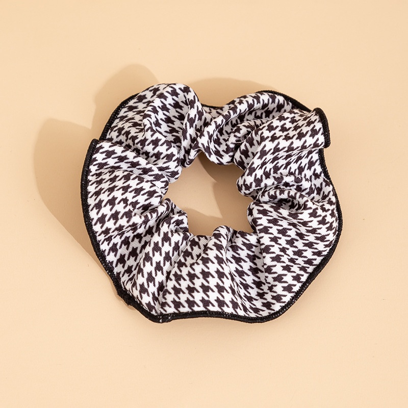 Women's Fabric Hairband Bun Headwear Houndstooth Plaid Black Coffee