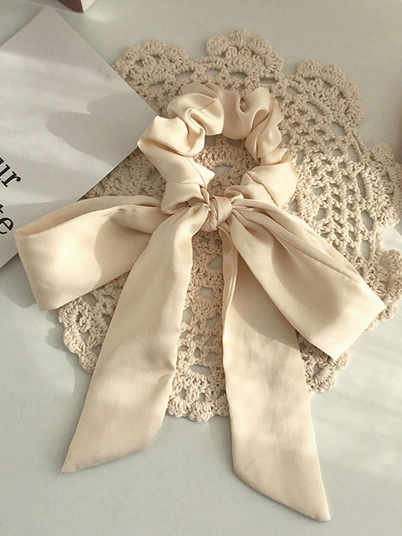 Women Girls French Polka Dot Bow Hair Scarf Fabric Ponytail Holder Tie