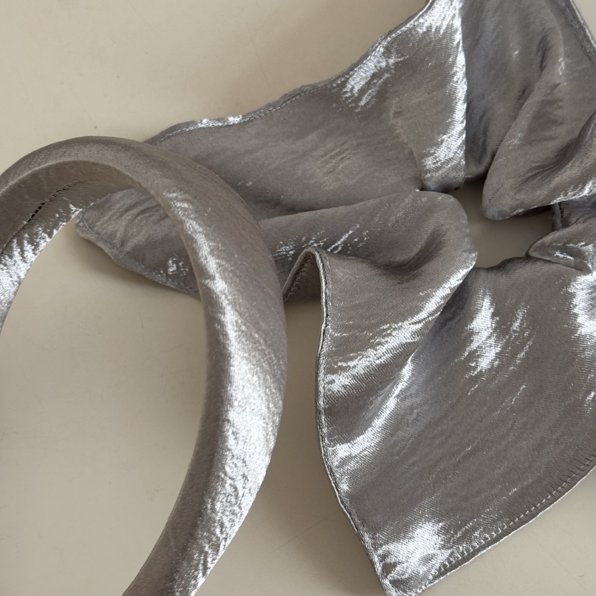 Women's Vintage Silver Shiny Scarf Hair Ties Butterfly Knot Lace Elastic Bands