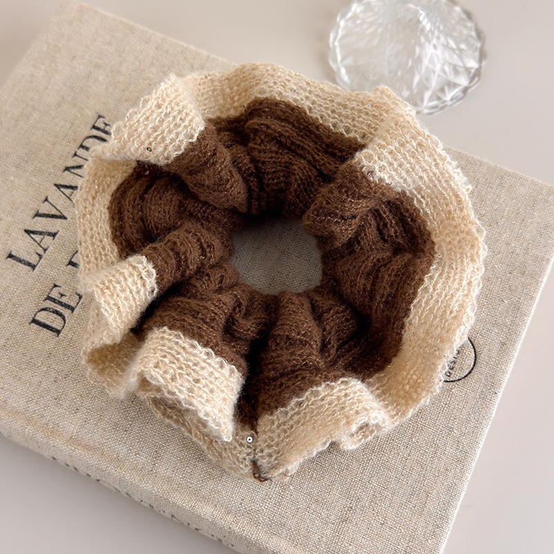 Women's Autumn Winter Knitted Scrunchie Ponytail Holder Color-Block