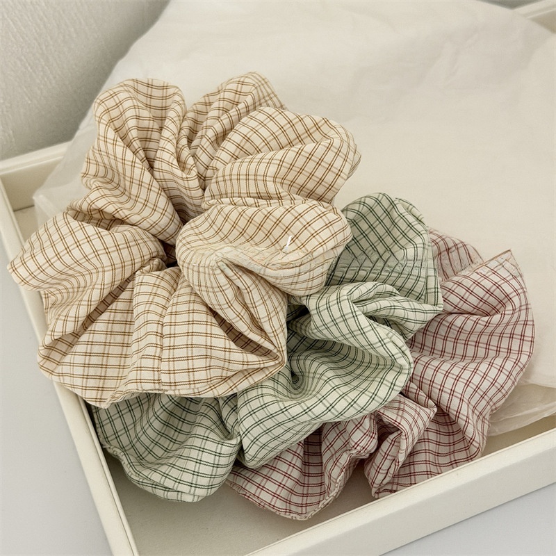 Women's Spring Summer Cloth Hair Tie Accessories Red Green Khaki Plaid