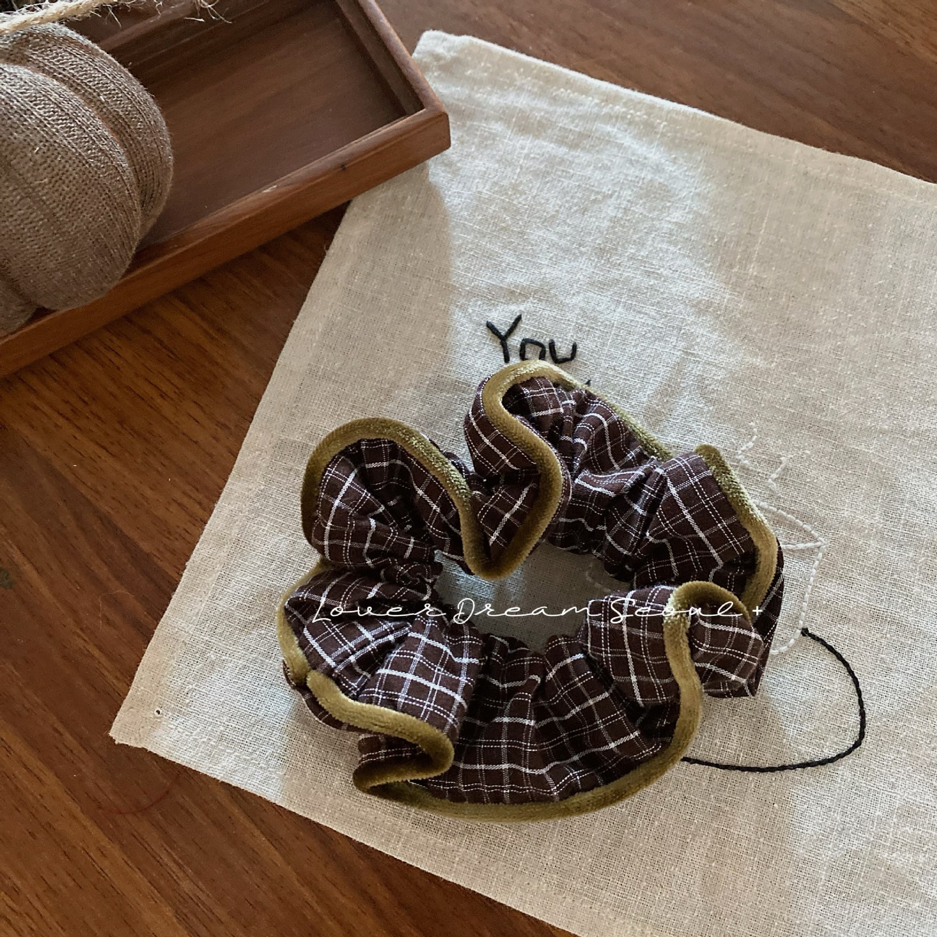 Women's Plaid Velvet Edged Hair Ties Elegant Autumn Winter Stripe Bands