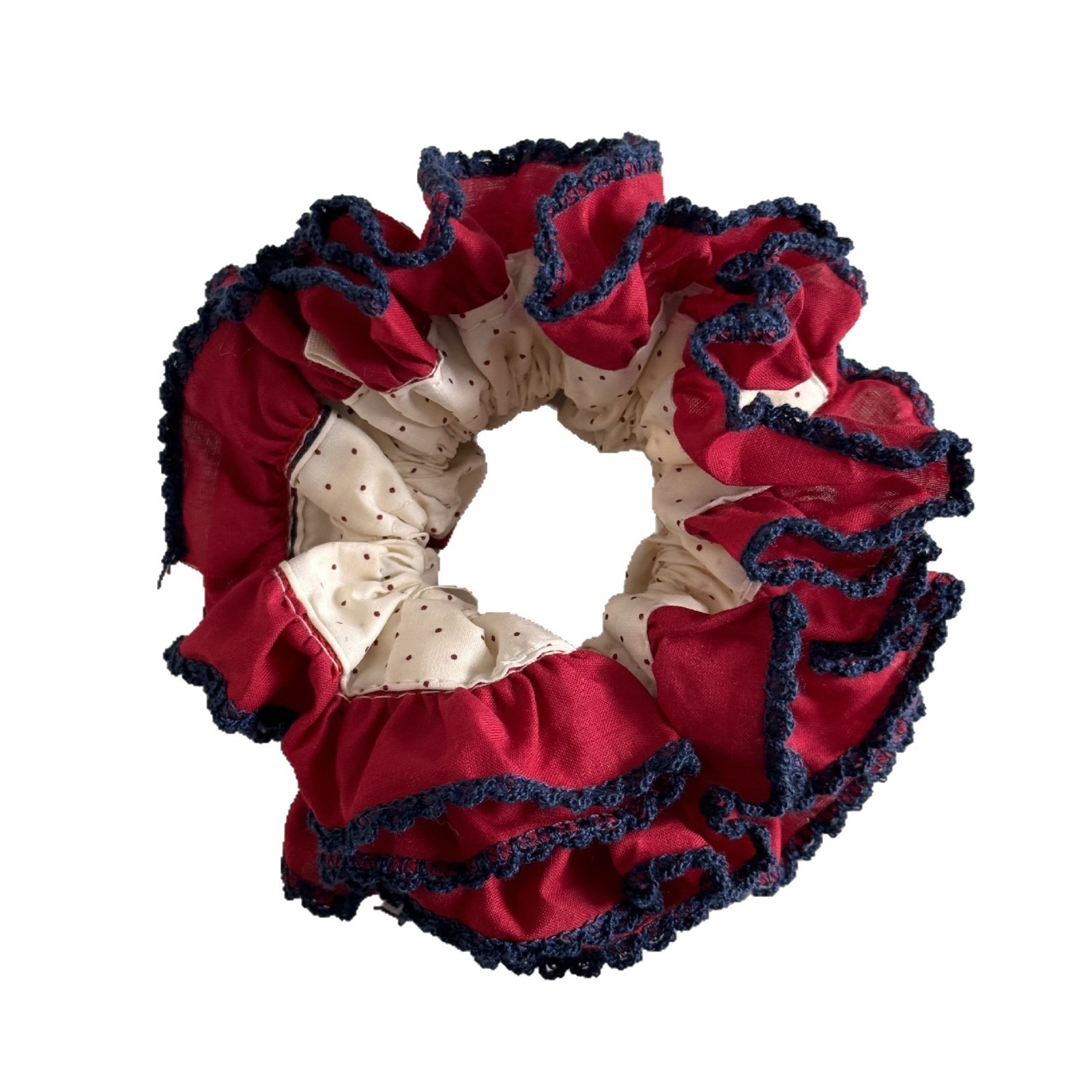 Women's Soft Cloth Hair Tie For Daily Wear Beige And Red Polka Dots