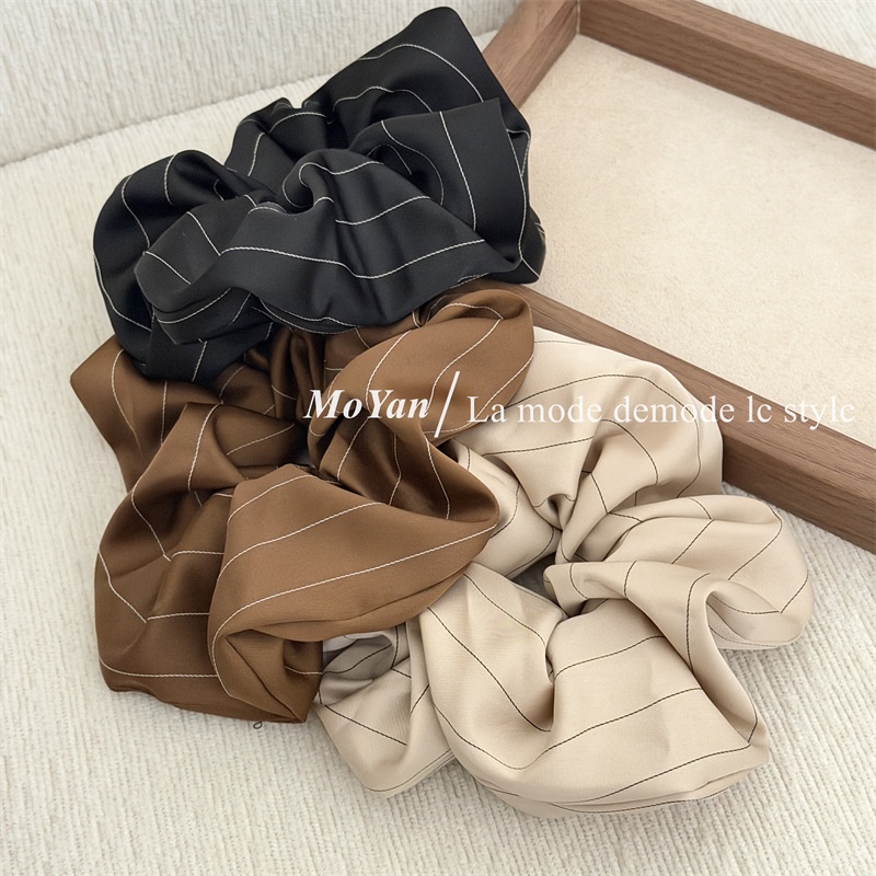 Women's Vintage Cloth Scrunchie Hair Tie Striped Apricot Coffee Black