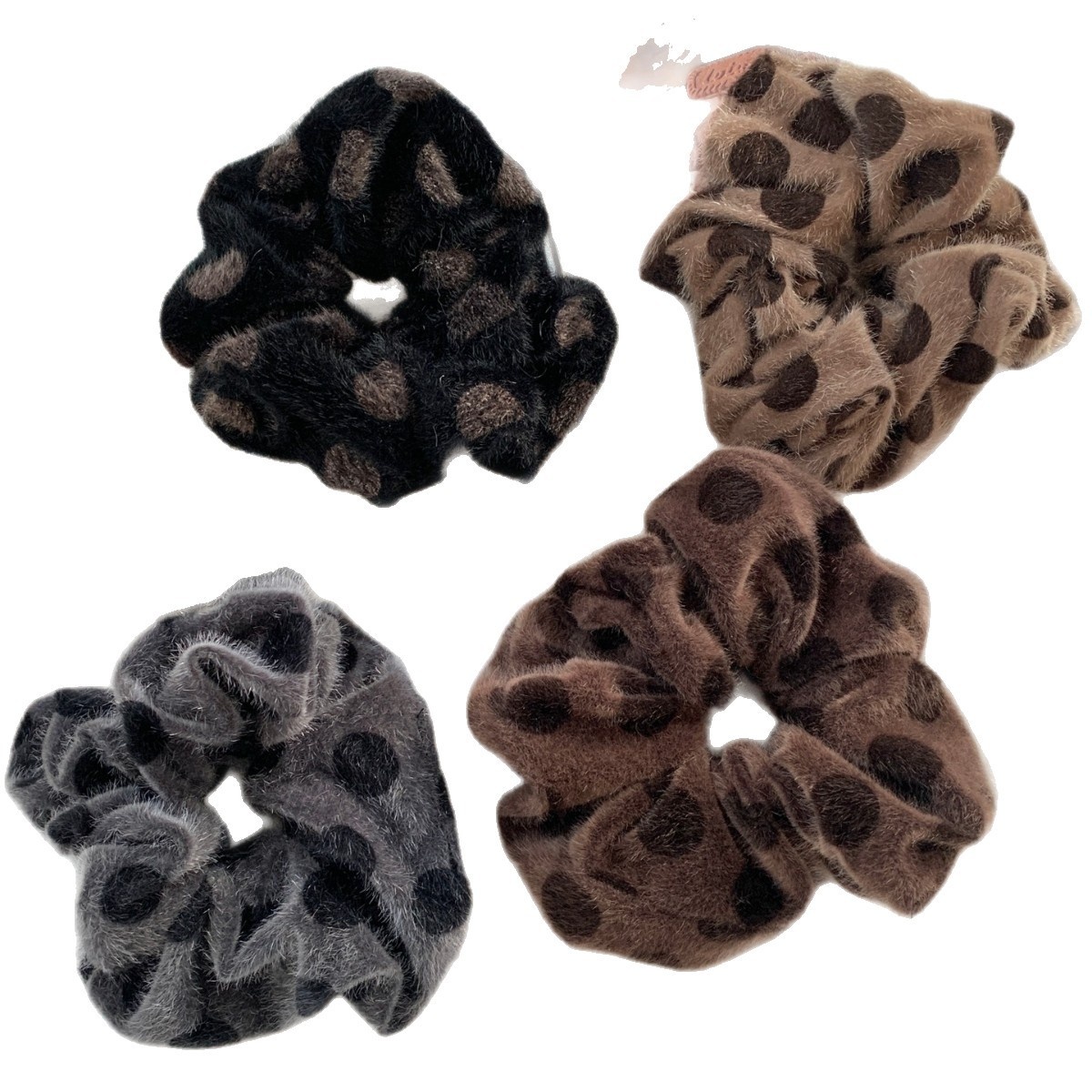 Women's Autumn Winter Velvet Hair Scrunchies Retro Polka Dot