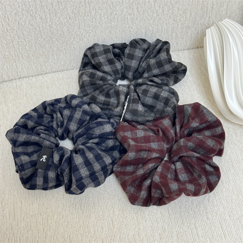 Women's Commute Style Cloth Scrunchie Hair Tie Navy Blue Plaid
